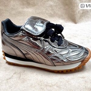 Puma Fenty Silver Luxury Designer Shoe w/Velvet Dust Bag & Original Box - EUC